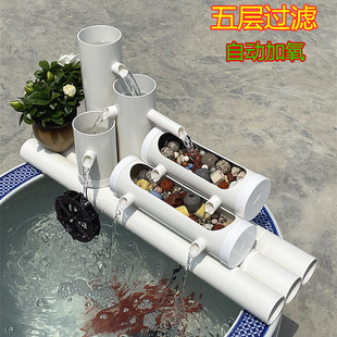 鱼缸增氧静音过滤器石槽瓷缸五合一古法养鱼流水循环瓦缸鱼池过滤