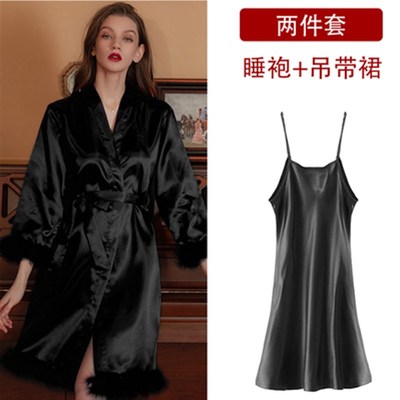 羽毛晨袍女新娘婚礼姐妹服伴娘团红色结婚睡袍小众高级感新婚睡衣