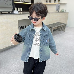 男童秋季牛仔外套2024新款儿童长袖衬衫潮酷小童上衣男孩秋装衬衣