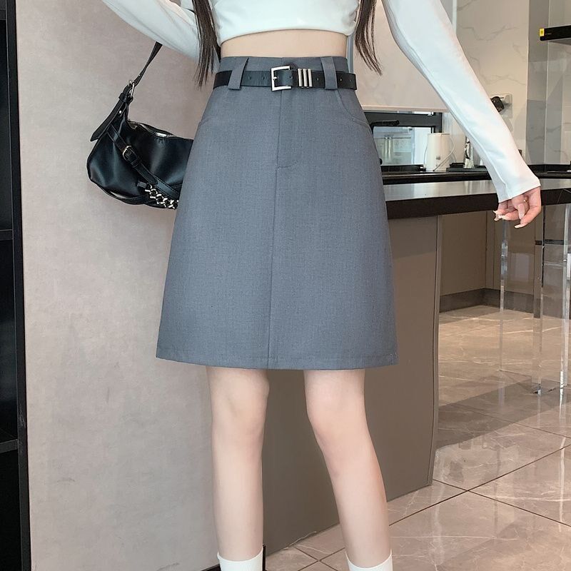 黑色西装半身裙春夏美式高腰显瘦a字加长款中裙胖MM小个子一步裙