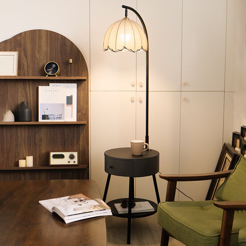 中古风客厅落地灯氛围感沙发边置物床头柜一体卧室立式落地台灯