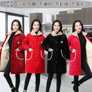 冬新款加绒加厚罩衣女外穿围裙不带帽中长外套毛领妈妈装居家棉服
