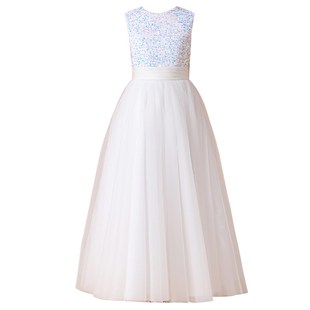 中大童小提琴演奏白色钢琴演出服女童高端礼服学校合唱团主持人长