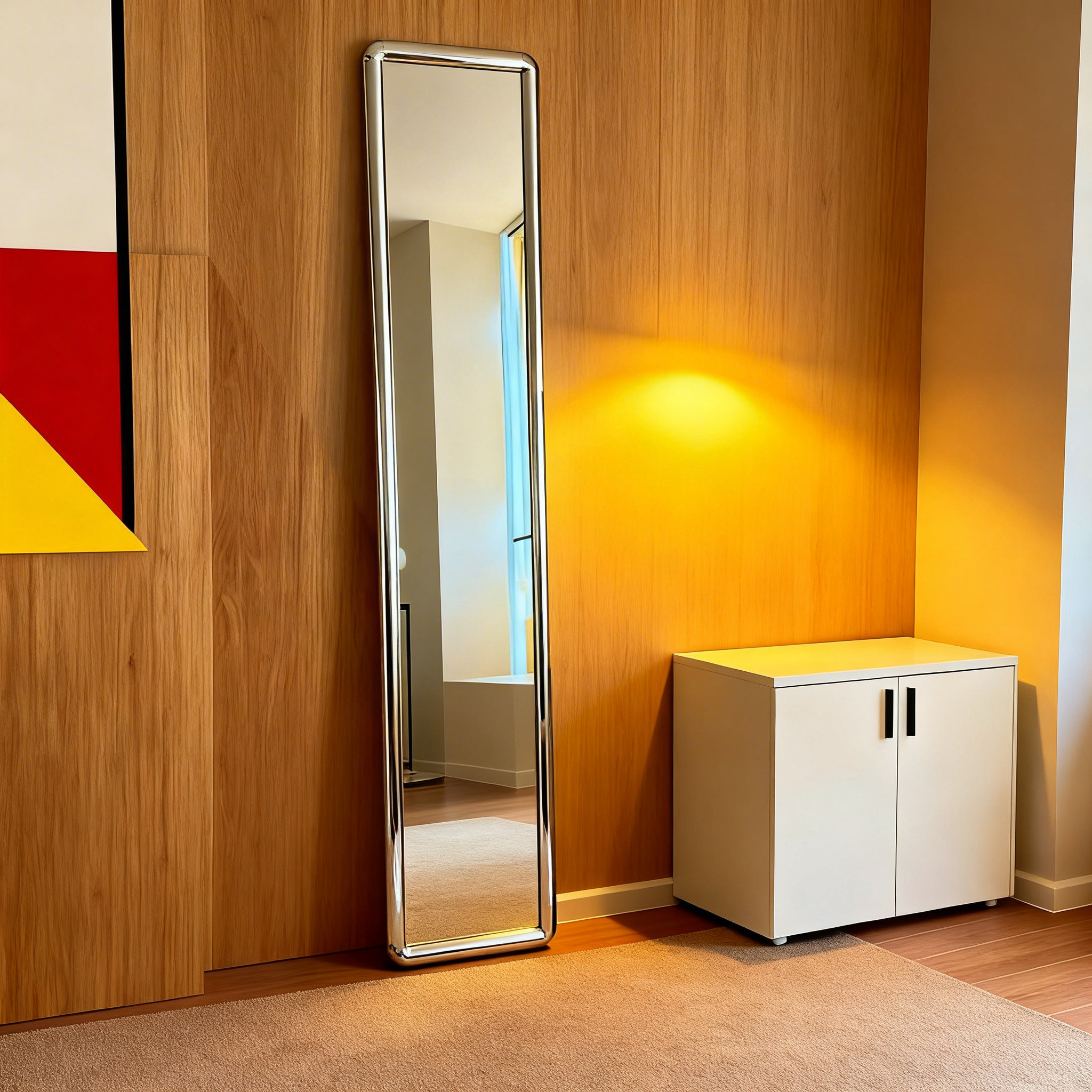 包豪斯不锈钢圆角全身落地镜简约家用穿衣镜可靠墙全身镜客厅镜子