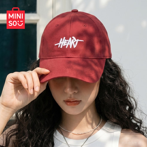 MINIISO名创优品棒球帽男酒红色帽子韩版鸭舌帽遮阳防晒软顶帽子