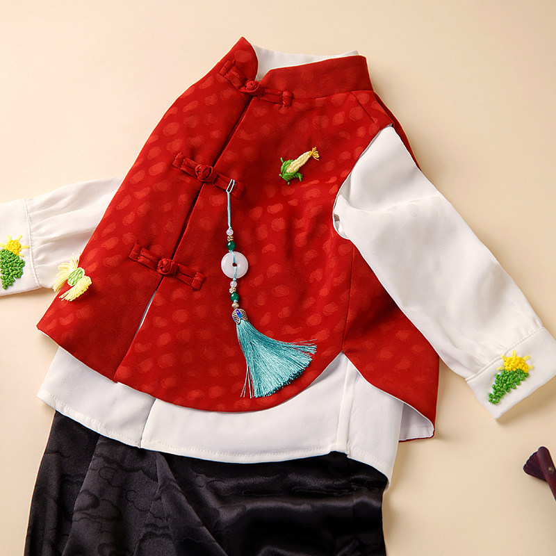 周岁礼服男宝中国风马甲套装儿童抓周唐装中式宝宝冠衣男童衣服夏