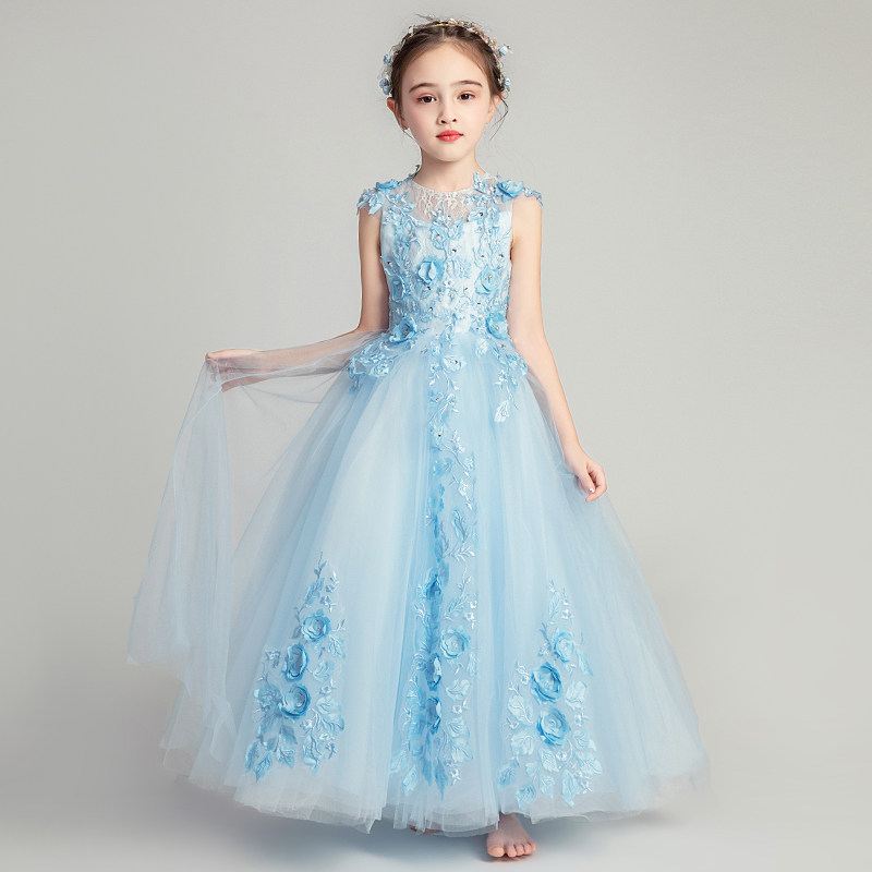 女童晚礼服蓬蓬纱长款儿童生日公主裙小女孩高贵婚礼花童婚纱裙子