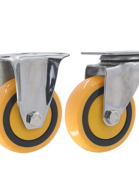 不锈钢轮子3寸4寸5寸304不锈钢PU聚氨酯静音重型丝杆刹车脚万向轮