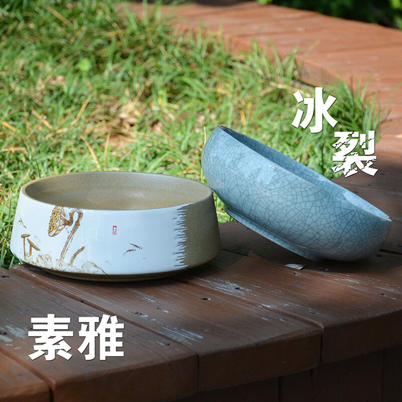 漳州水仙花盆高端陶瓷冰裂无孔水养水培碗莲睡莲铜钱草盆家居摆件