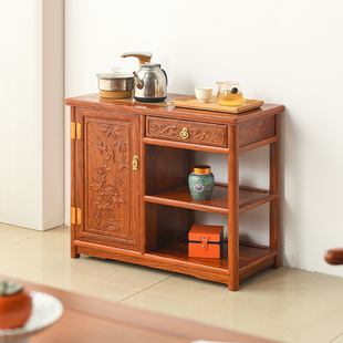 红木茶水柜中式 餐边柜刺猬紫檀烧水一体茶几花梨木沙发边柜可移动