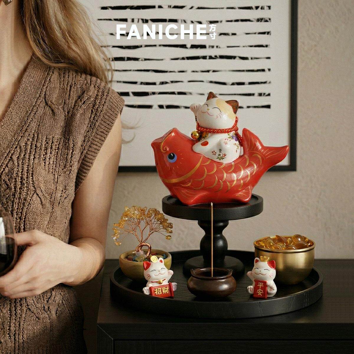 FANICHE2026新款招财猫聚财摆放玄关桌面收纳装饰品摆件开业礼物