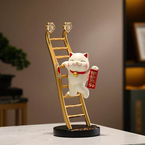 步步高升招财猫入户玄关装饰摆件高档客厅树脂工艺品店铺开业礼物
