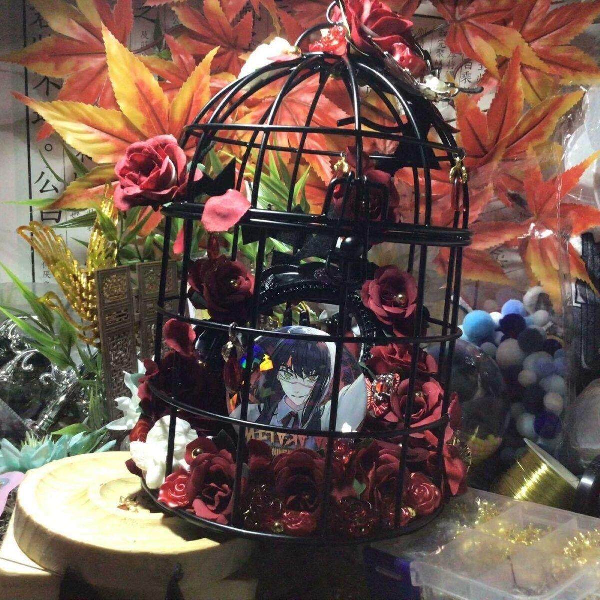 ins鸟笼装饰篮手工艺品桌面花篮铁艺防锈摆件diy谷美圆形烛台复古