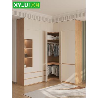 全实木L型转角衣柜家用卧室 定制橡木现代简约90度拐角储物柜衣橱