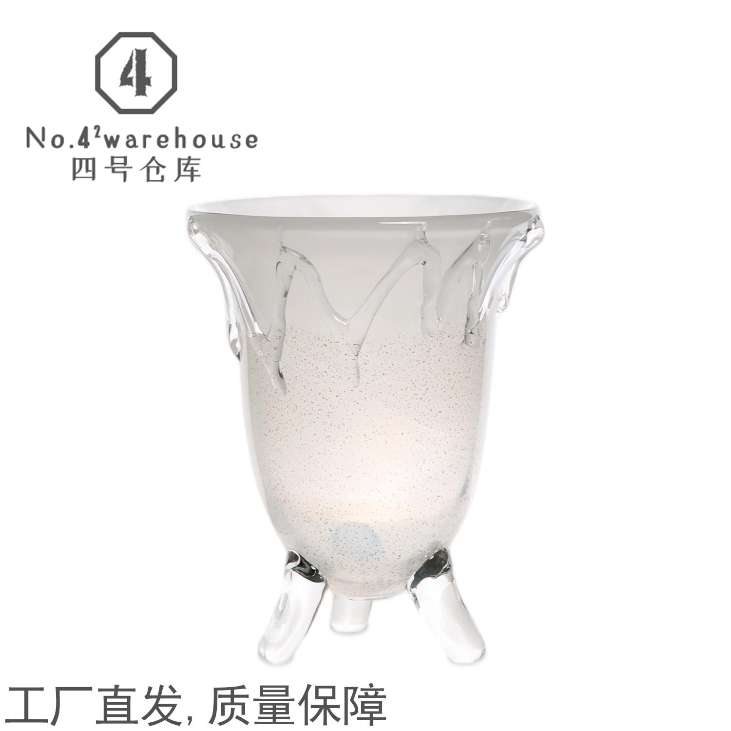 高级新中式白色洒金手工琉璃花器样板间玄关桌面插花软装饰品摆件