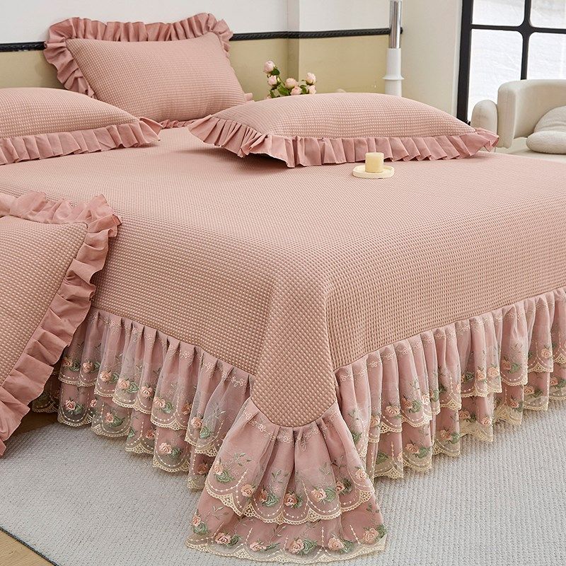 少女凉感冰豆豆冰丝凉席床裙款三件套夏季2025新款可机洗空调席子,床上用品,冰丝席,淘宝优惠券,粉丝福利购,淘宝优惠卷