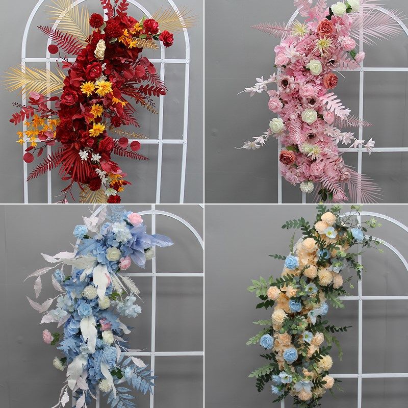 婚庆U型挂花屏风花艺蓝色仿真花婚礼布置装饰地排花成品拱门挂花