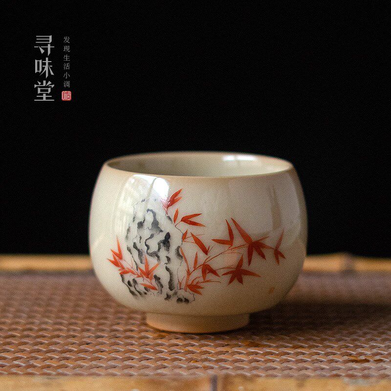 猪油冻釉手绘主人杯高档品茗杯茶杯茶盏复古釉下彩陶瓷功夫茶具