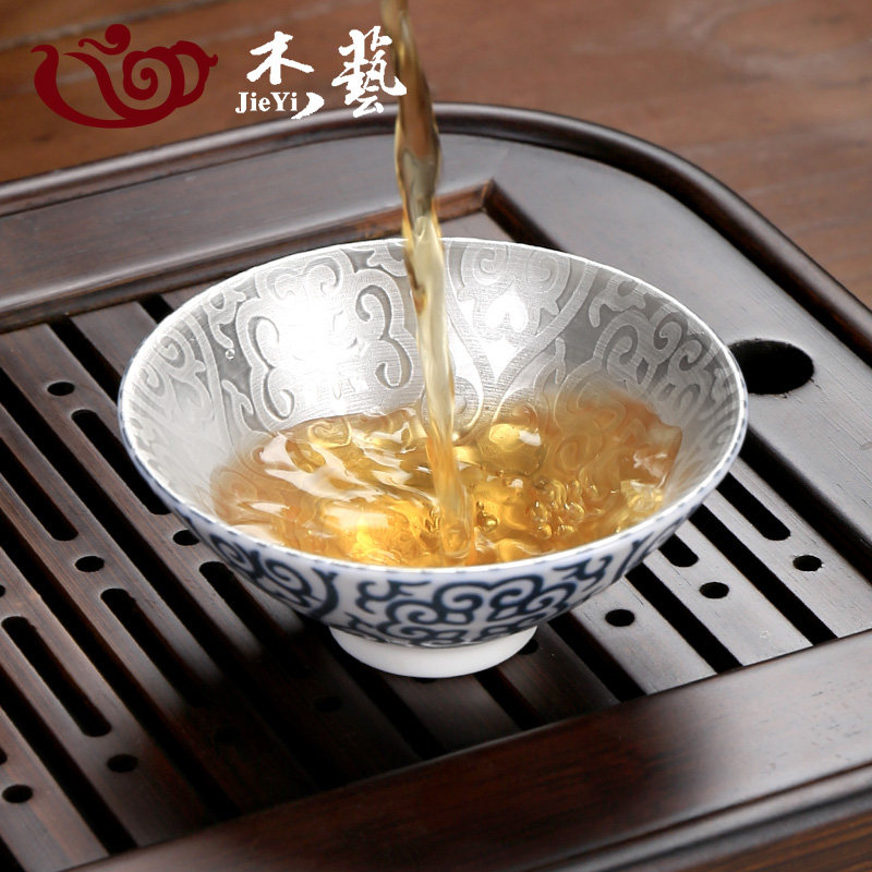 茶杯单个陶瓷品茗杯鎏银主人杯青花小茶碗个人专用斗笠杯功夫茶具,餐饮具,茶杯,淘宝优惠券,粉丝福利购,淘宝优惠卷