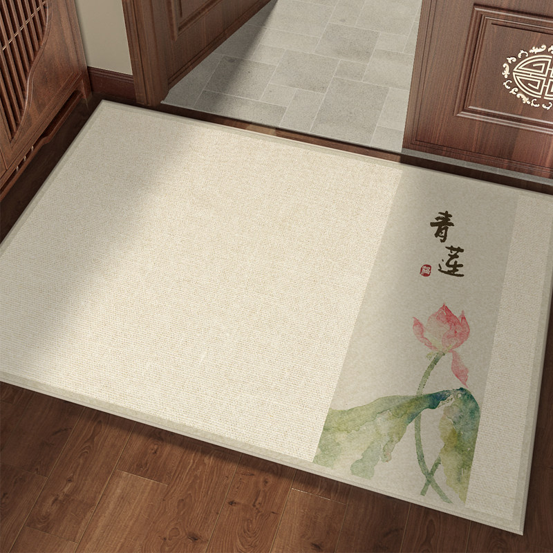 现代中式入户门地垫防护耐脏国风莲花门垫好寓意玄关地毯易打理,居家布艺,入户地垫,淘宝优惠券,粉丝福利购,淘宝优惠卷