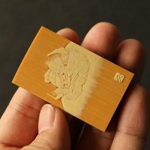 合青双面纯手工精工留青雕刻钟馗伏魔手牌把件把玩竹雕文玩竹