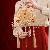 新娘团扇结婚喜扇中式 婚礼秀禾服扇子高级成品出嫁手工diy金色
