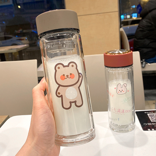 双层玻璃杯男茶杯个人专用耐热加厚防摔带滤网泡茶水杯办公杯便携