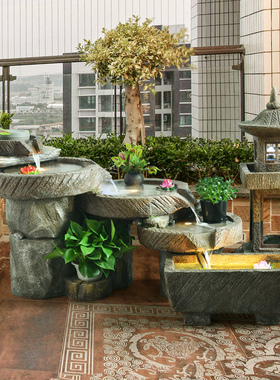 大型创意田园流水石磨摆件中式庭院鱼池客厅家居喷泉办公室景观