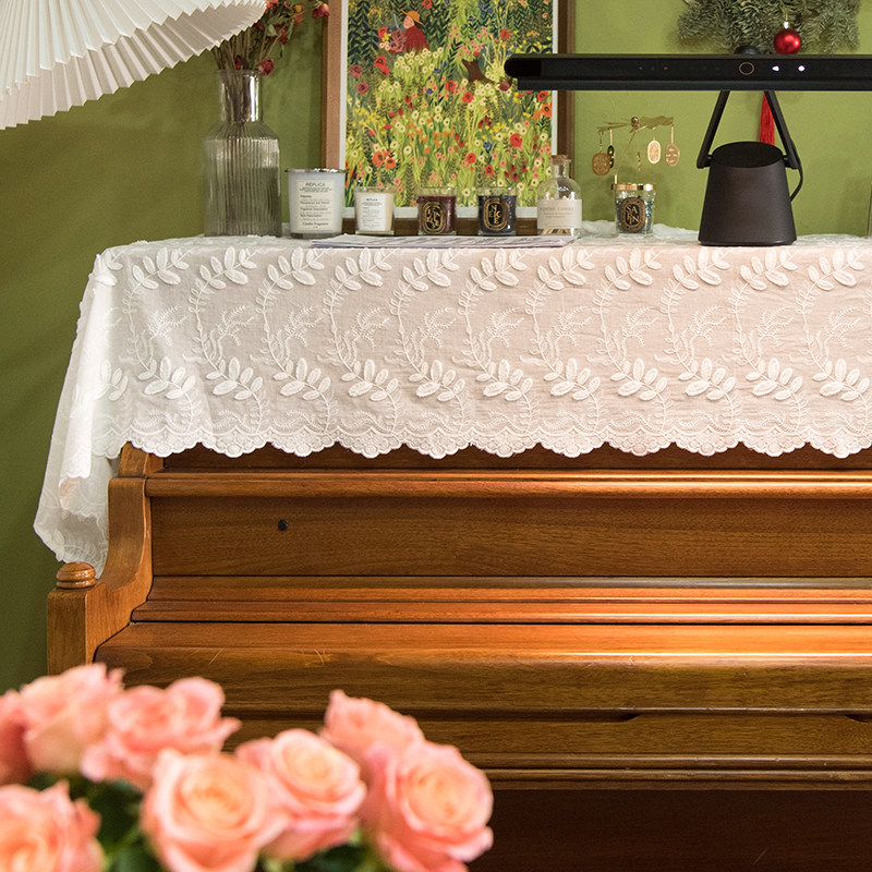 浅枝素意钢琴罩白色蕾丝半罩法式防尘保护全罩电子琴凳罩定制布艺