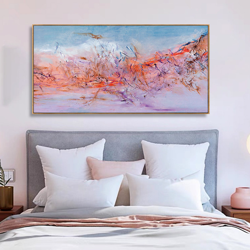 赵无极抽象油画 现代客厅装饰画沙发背景墙酒店 卧室牀头横版挂画,家居饰品,现代装饰画,淘宝优惠券,粉丝福利购,淘宝优惠卷