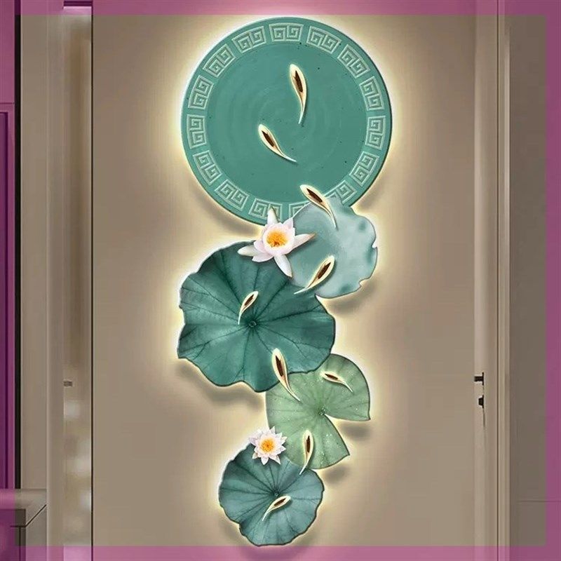 抖快九鱼图入户玄关装饰画抽象荷叶LED灯壁画正对门楼梯走廊过道,家居饰品,氛围画/灯画,淘宝优惠券,粉丝福利购,淘宝优惠卷