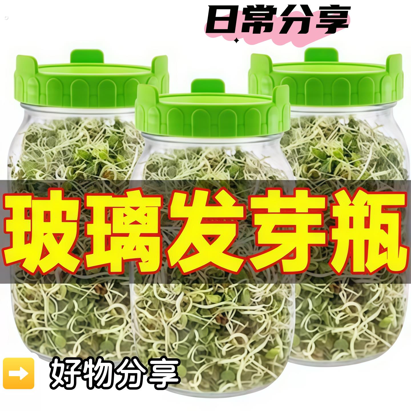 家用生豆芽大容量1000ml梅森瓶发芽罐水培芽菜加厚玻璃育苗瓶套装