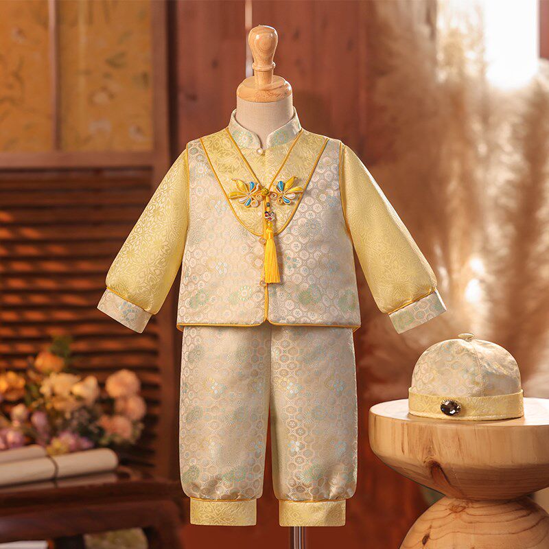 新中式男宝周岁礼服春季男童一周岁生日宴抓周唐装中国风宝宝冠衣