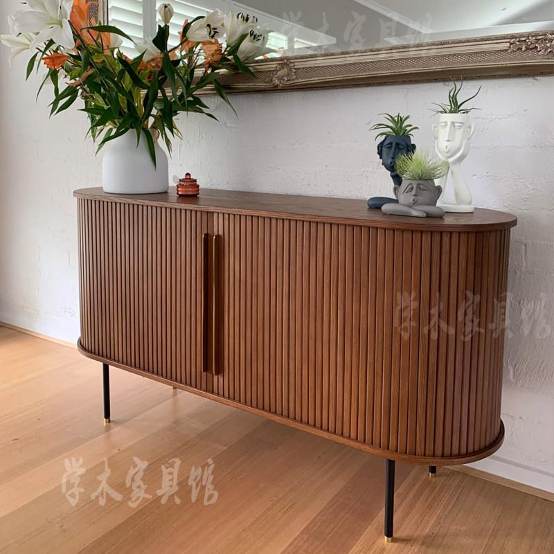 客厅白橡木实木餐边柜黑胡桃木色电视柜哈珀餐具柜卷帘门玄关柜子