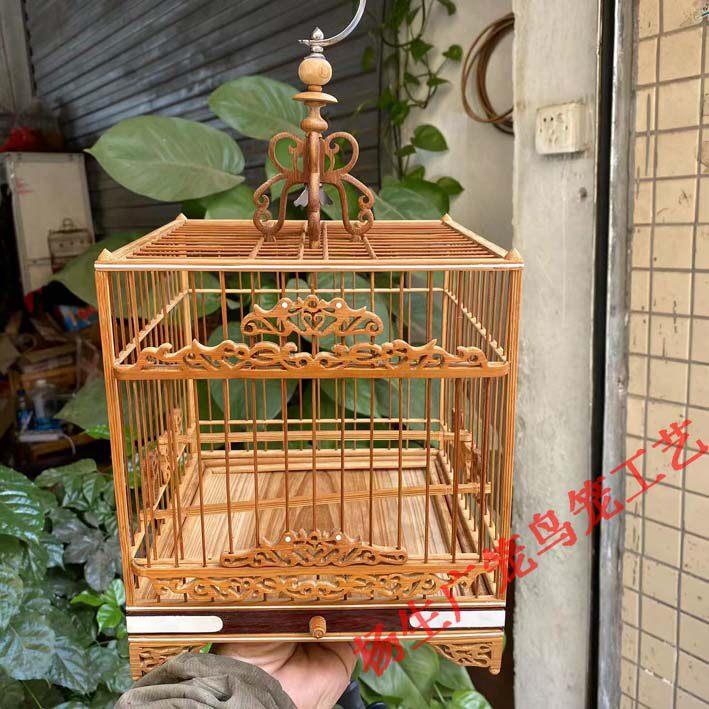 竹制小鸟笼大尺码鸟笼竹鸟笼雕花老竹小方笼相思绣眼竹笼子金青广