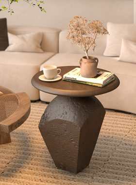 原木色边几侘寂风设计师艺术品角几客厅酒店高级感沙发旁落地摆件