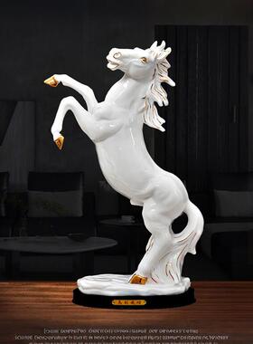 白色陶瓷马摆件大号工艺品招财马到成功家居客厅公司开业乔迁礼品