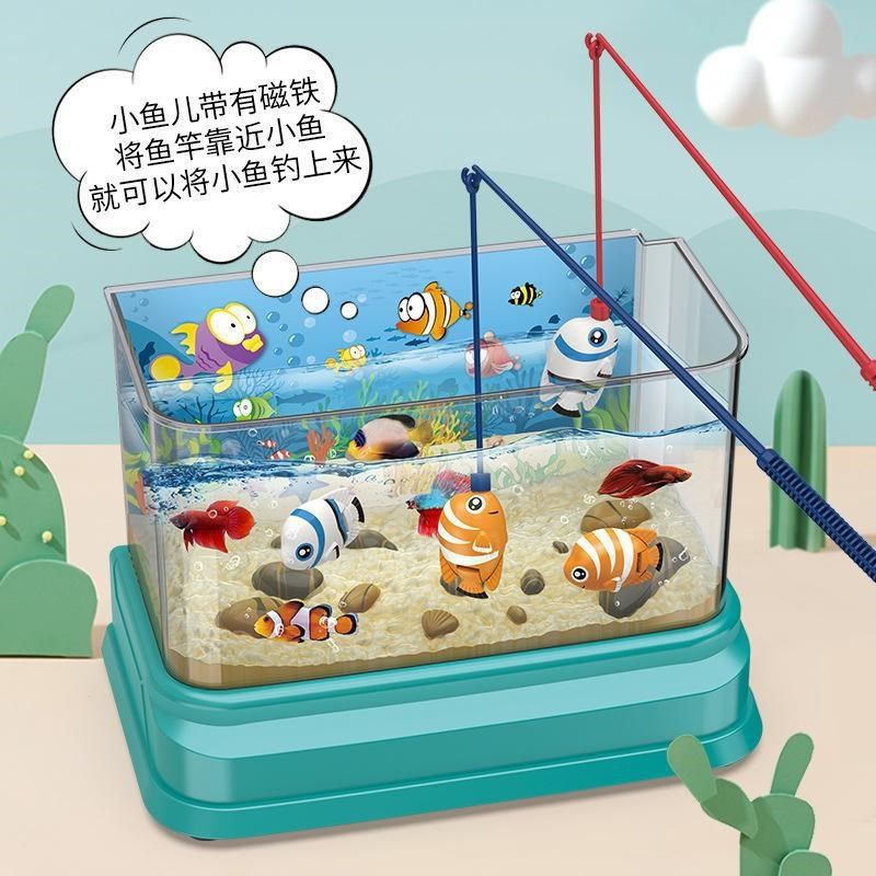 电动鱼缸仿真迷你海底世界磁性钓鱼亲子互动音乐水族箱过家家玩具