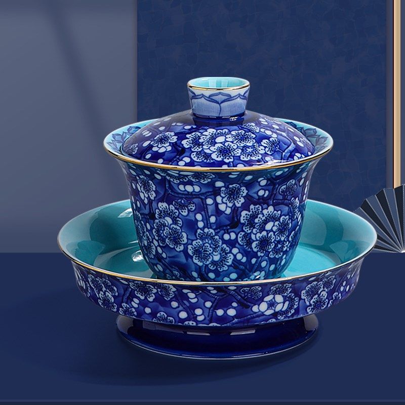 青花瓷三才盖碗单个高档陶瓷功夫茶具敬茶碗大号泡茶碗青花礼盒装,餐饮具,盖碗,淘宝优惠券,粉丝福利购,淘宝优惠卷