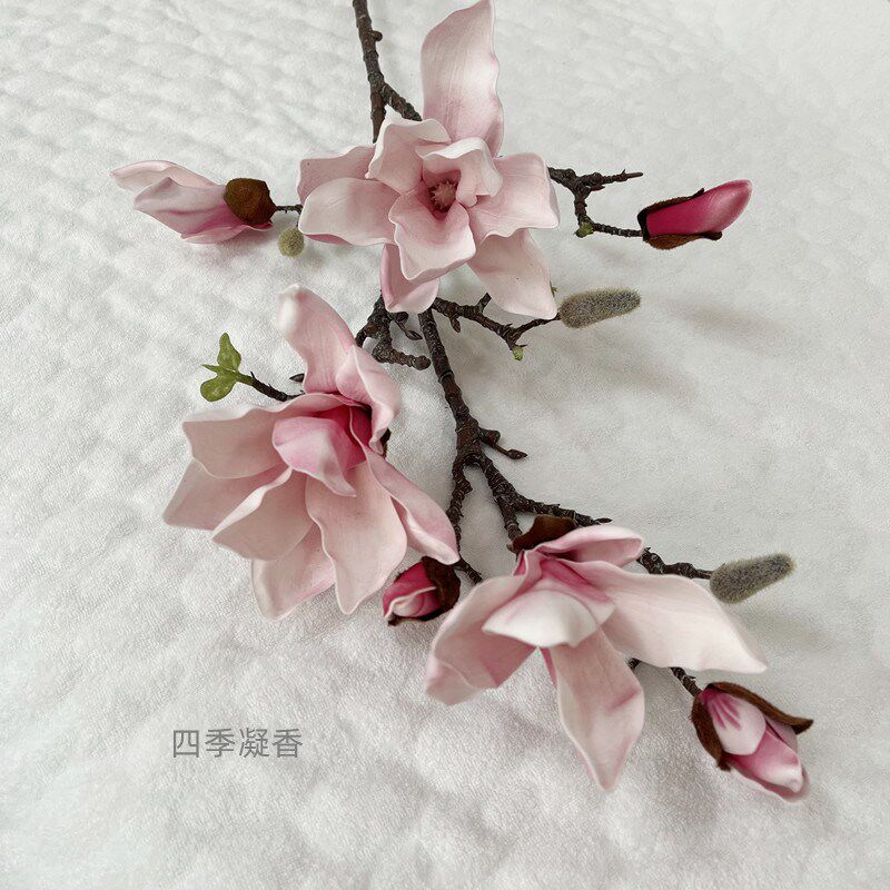 单只手感大玉兰仿真花客厅落地桌面装饰品白色兰花树DIY花材摆件