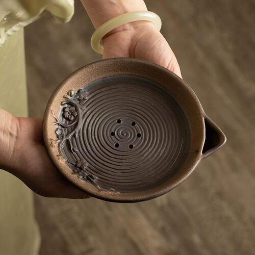 粗陶壶承干泡盘茶托杯垫茶道零配复古陶瓷小茶台圆型壶垫壶托蓄水