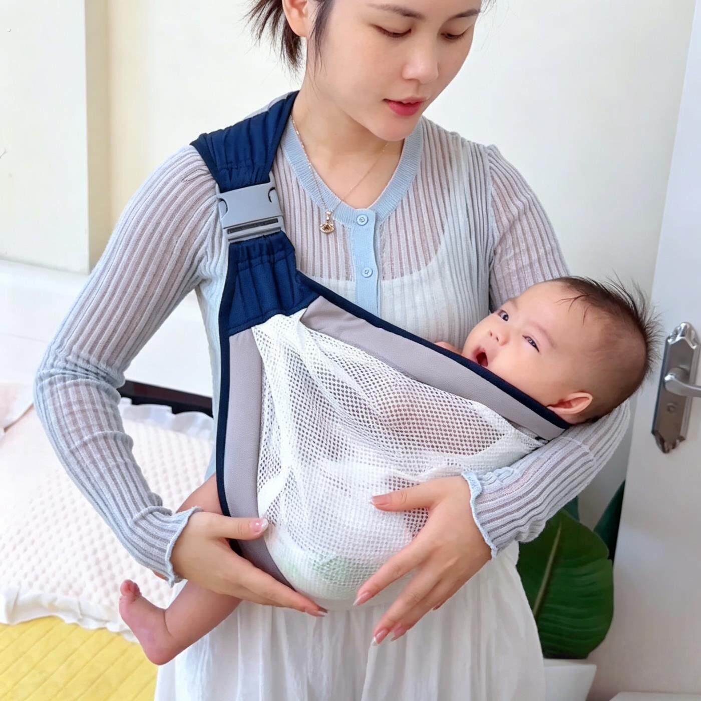 婴儿背带前抱式新生儿背袋透气网眼可调节母婴背巾外出便携网眼布
