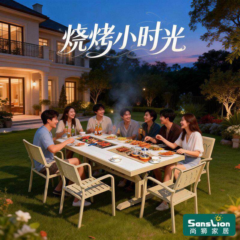 户外烧烤桌椅电烤碳烤庭院花园阳台别墅家用露天全铝合金桌椅套装