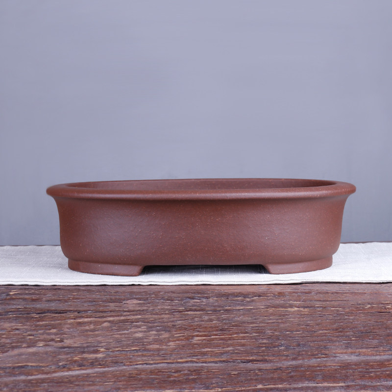 蔓木人紫砂宜兴紫砂花盆盆景盆精品手工紫泥椭圆古典素面大盆地面
