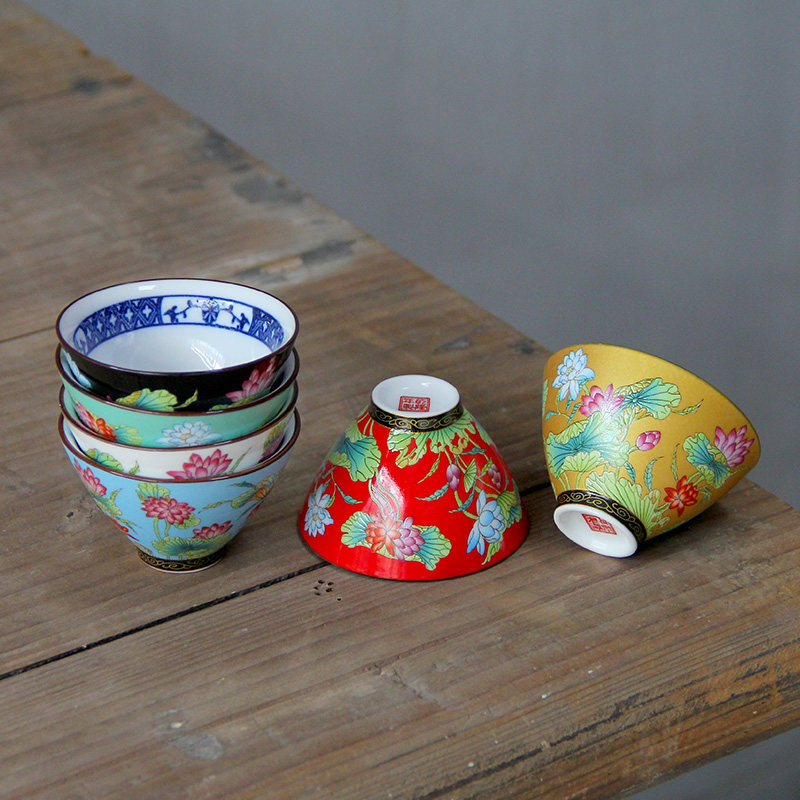 珐琅彩茶杯陶瓷功夫茶具品茗杯青花小杯子釉下彩茶盏斗笠杯单杯,餐饮具,茶杯,淘宝优惠券,粉丝福利购,淘宝优惠卷