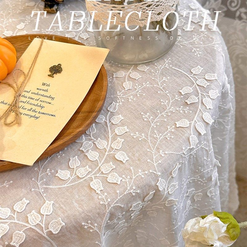 韩式田园白色蕾丝刺绣长方形茶几餐桌布法式浪漫甜品台布防尘盖布