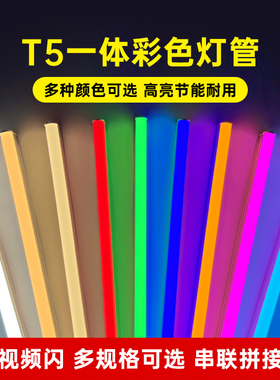 t5彩色灯管一体化长条支架灯红蓝紫黄绿色灯带萤光婚礼氛围长条