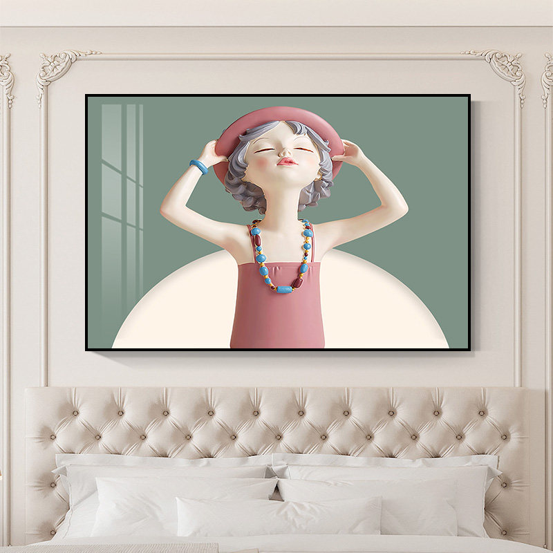 儿童房床头背景墙装饰画女孩女生房间卧室挂画少女公主房横版壁画