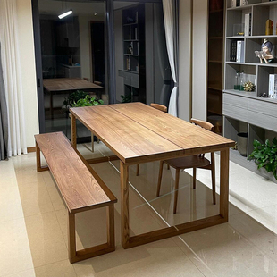 泊逸开放式书桌椅复古怀旧老榆木长条凳实木椅子主人椅客椅长板凳