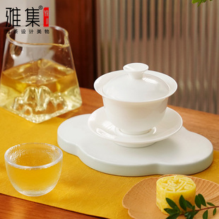 雅集茶具玉瓷盖碗玻璃盖碗功夫茶具大红袍红茶泡茶器茶杯盖碗套装